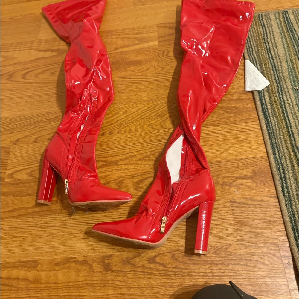 Red Patent Leather Over-the-Knee Boots
